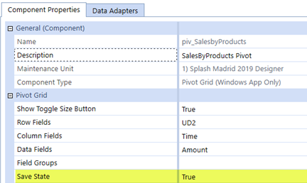 The pivot grid save state option set to true in the pivot grid component properties.